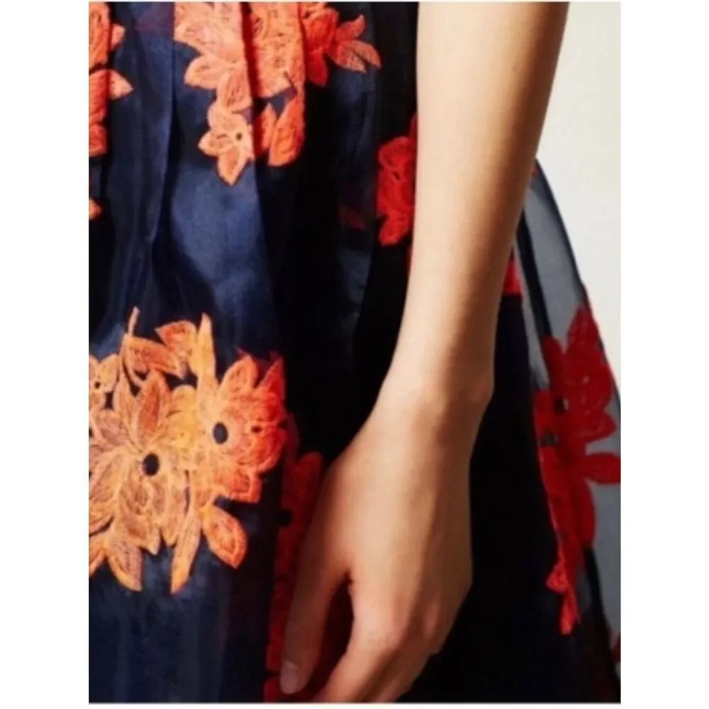 Like New! Anthropologie Maeve Pomme Blossom Skirt Embroidered Floral 4